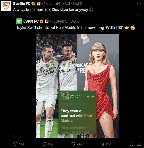 Sevilla'dan Taylor Swift'e Dua Lipa göndermesi! Real Madrid'i kullanınca... - Resim: 4
