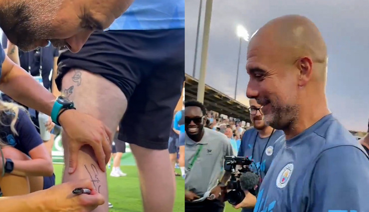 City taraftarı dövme yaptırmak için Guardiola'dan bacağına imza istedi