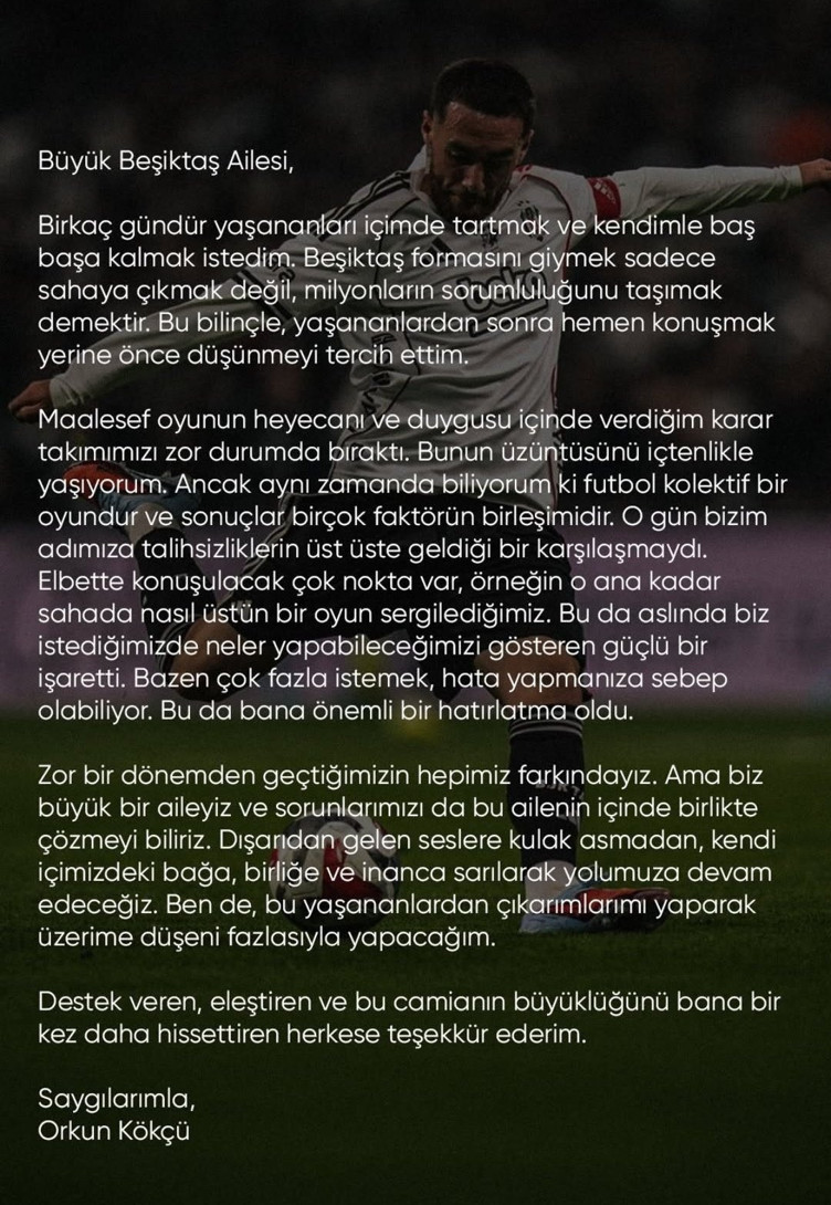 Fenerbahçe derbisinde kırmızı kart gören Orkun Kökçü'den açıklama: Kendimle baş başa kalmak istedim - Resim : 1