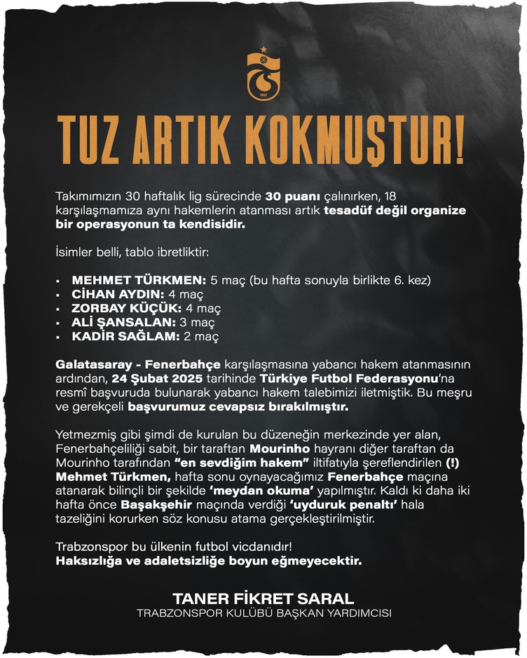 Trabzonspor'dan Fenerbahçe derbisine atanan Mehmet Türkmen'e tepki: Mourinho hayranı - Resim : 1