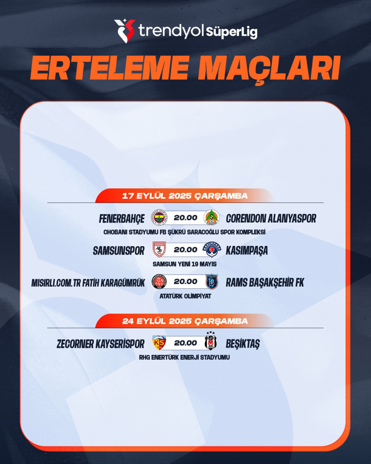 Süper Lig'de 5. ve 6. haftanın maç programı açıklandı - Resim : 3