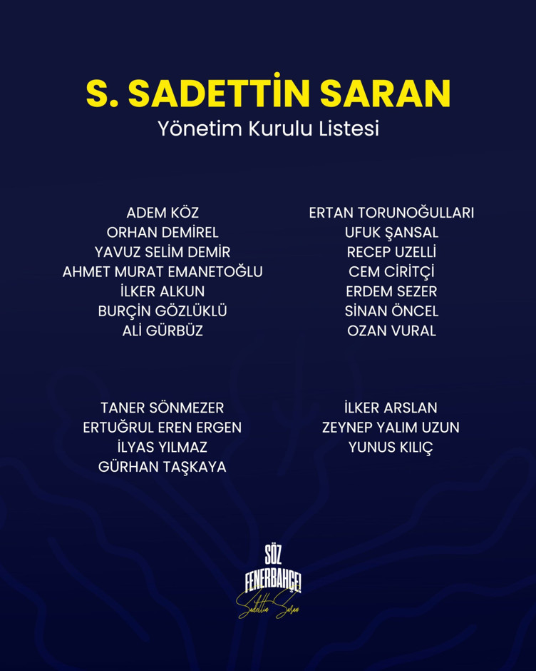 Sadettin Saran'ın yönetim kurulu listesi belli oldu - Resim : 1