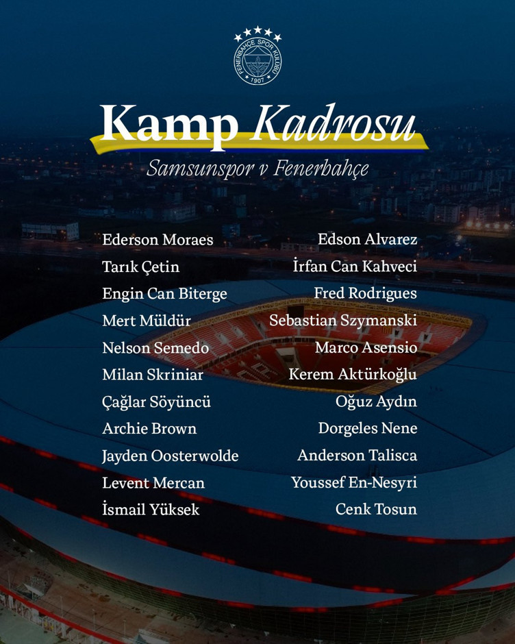 Fenerbahçe'nin Samsunspor maçı kamp kadrosu belli oldu - Resim : 1