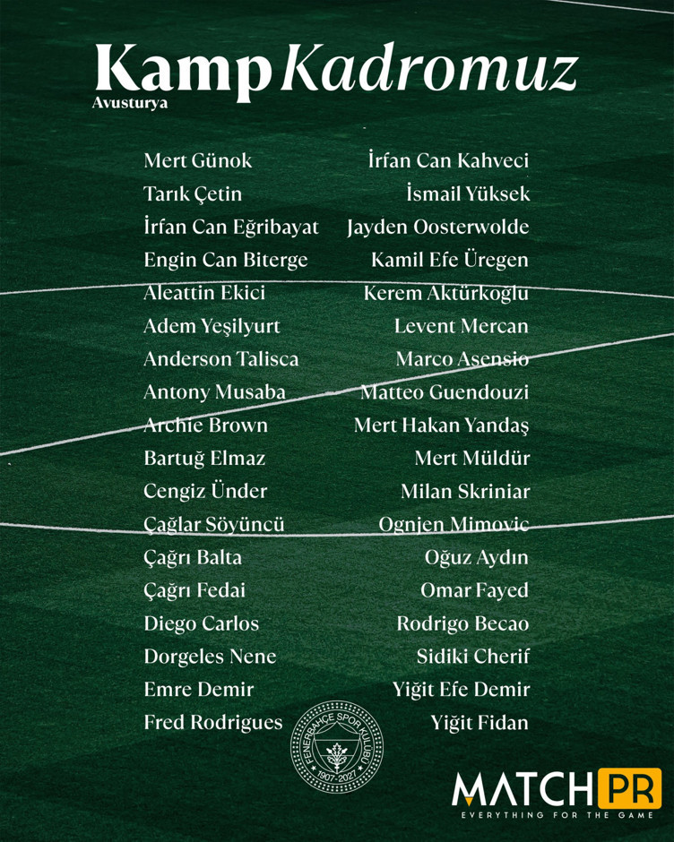 Fenerbahçe'nin kamp kadrosu açıklandı! Vedat Muriç Avusturya'ya gitmiyor - Resim : 2