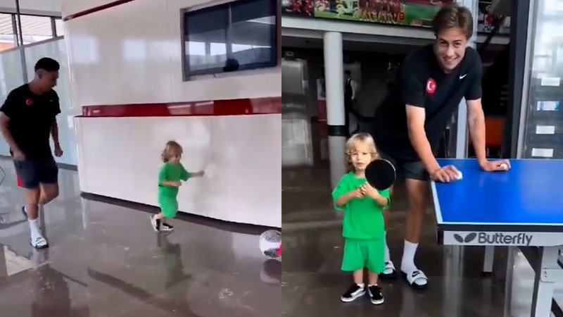 İrfan Can Kahveci, oğlu Can ile top oynadı