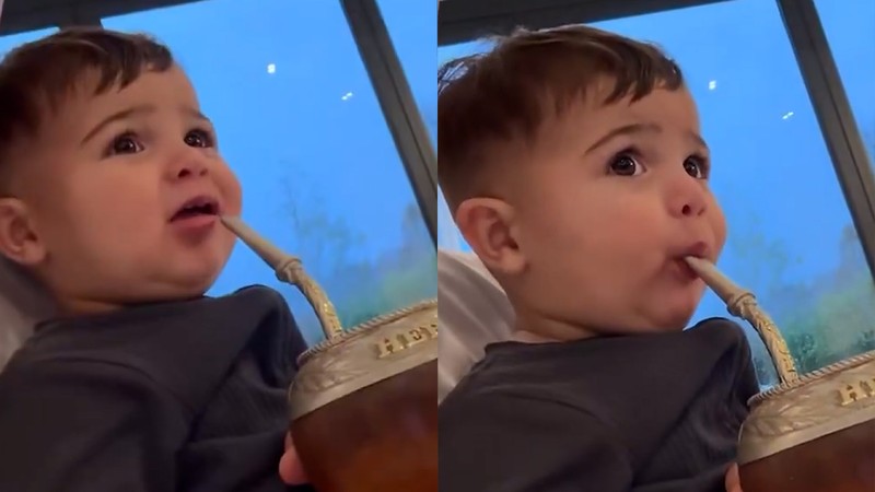 Enzo Fernandez'in oğlu mate çayı içiyor...