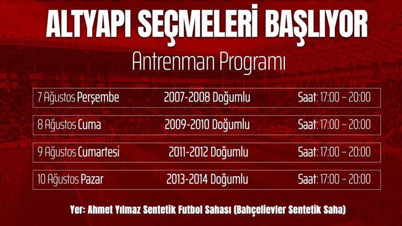 Elazığspor altyapısına futbolcu arıyor! Seçmeler başlıyor